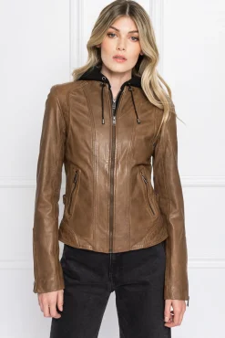 Femme LAMARQUE ARLETTE Veste Moto En Cuir Convertible Brun