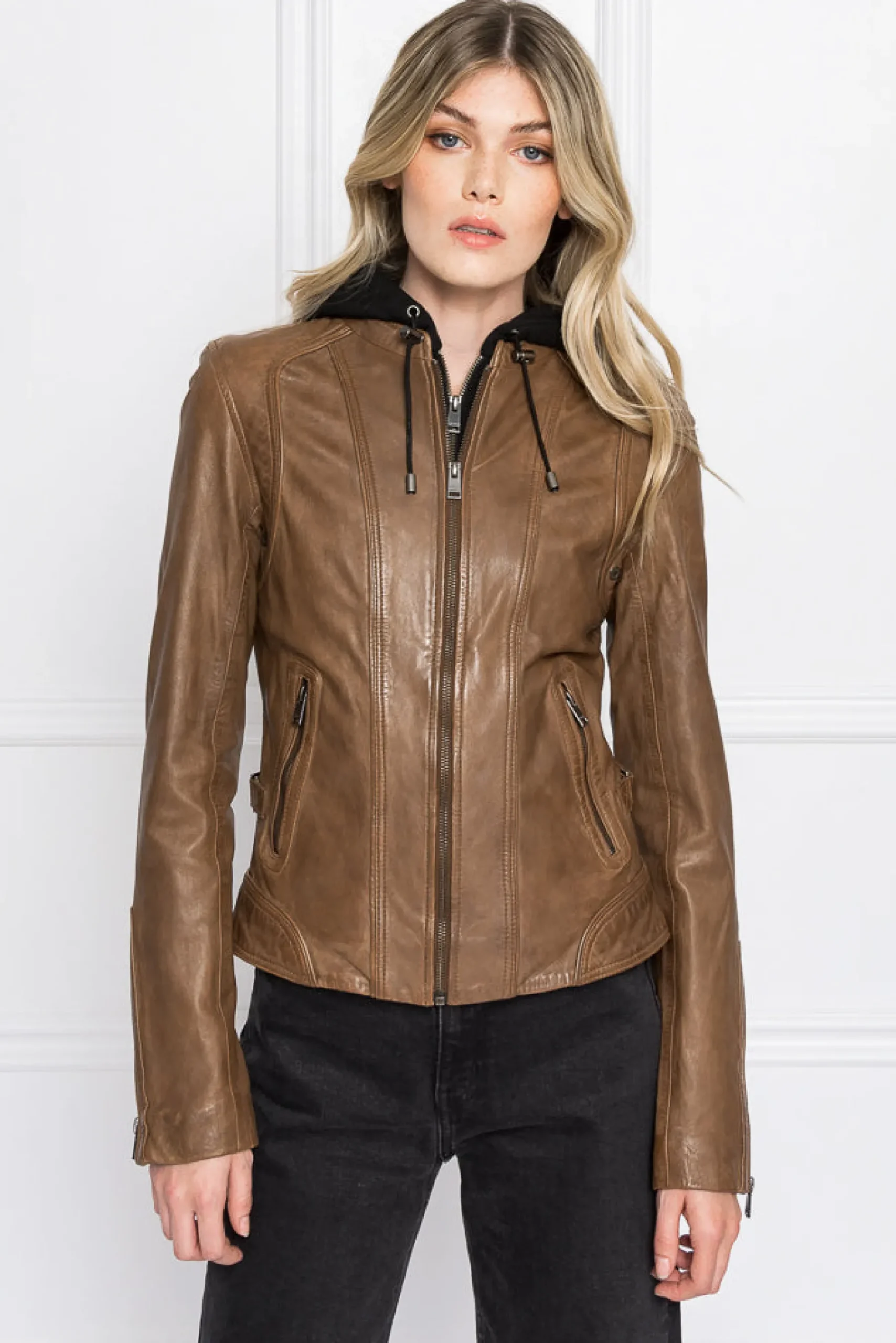 Femme LAMARQUE ARLETTE Veste Moto En Cuir Convertible Brun