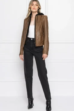 Femme LAMARQUE ARLETTE Veste Moto En Cuir Convertible Brun