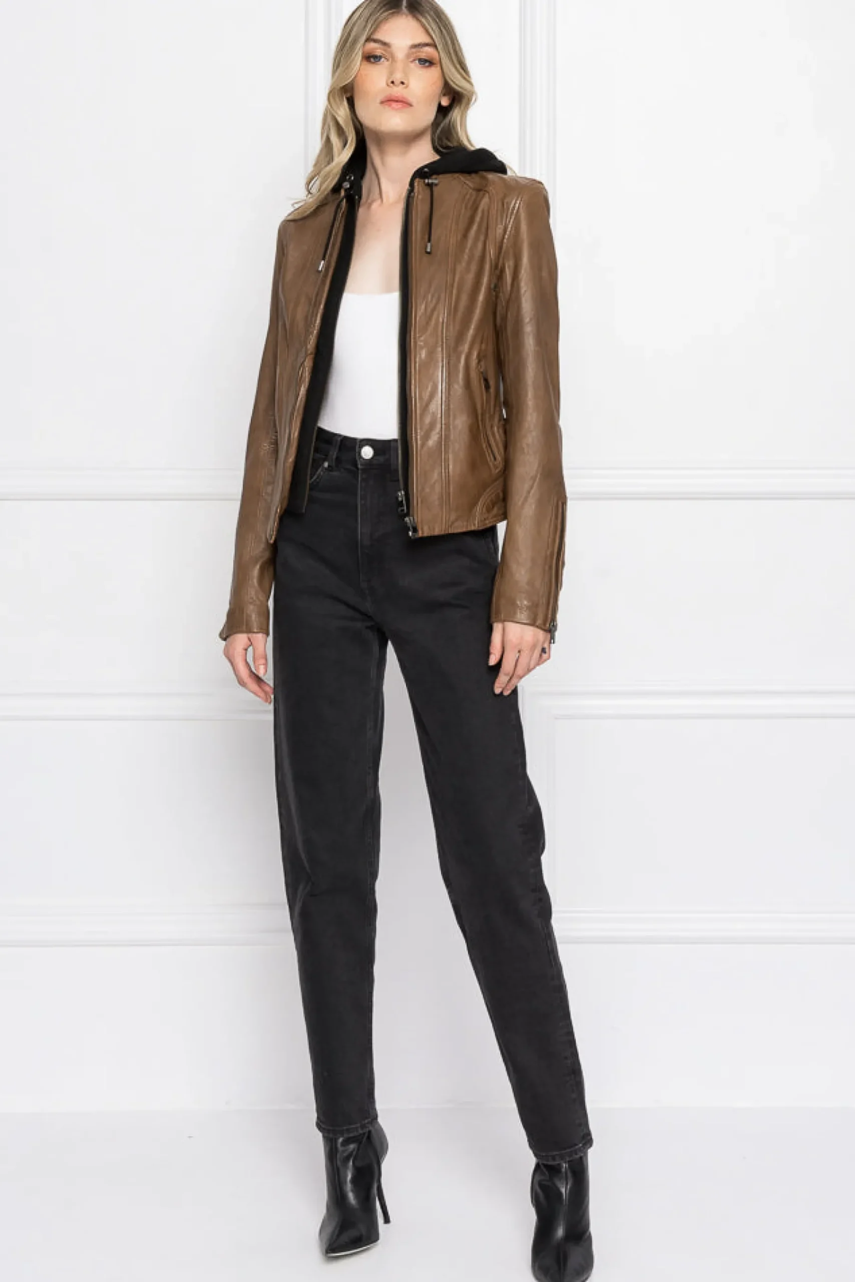 Femme LAMARQUE ARLETTE Veste Moto En Cuir Convertible Brun