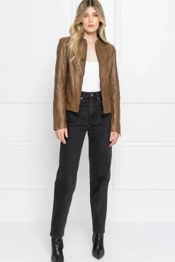 Femme LAMARQUE ARLETTE Veste Moto En Cuir Convertible Brun