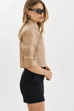 Femme LAMARQUE CAROLINA | Veste En Cuir à Manches à Volants