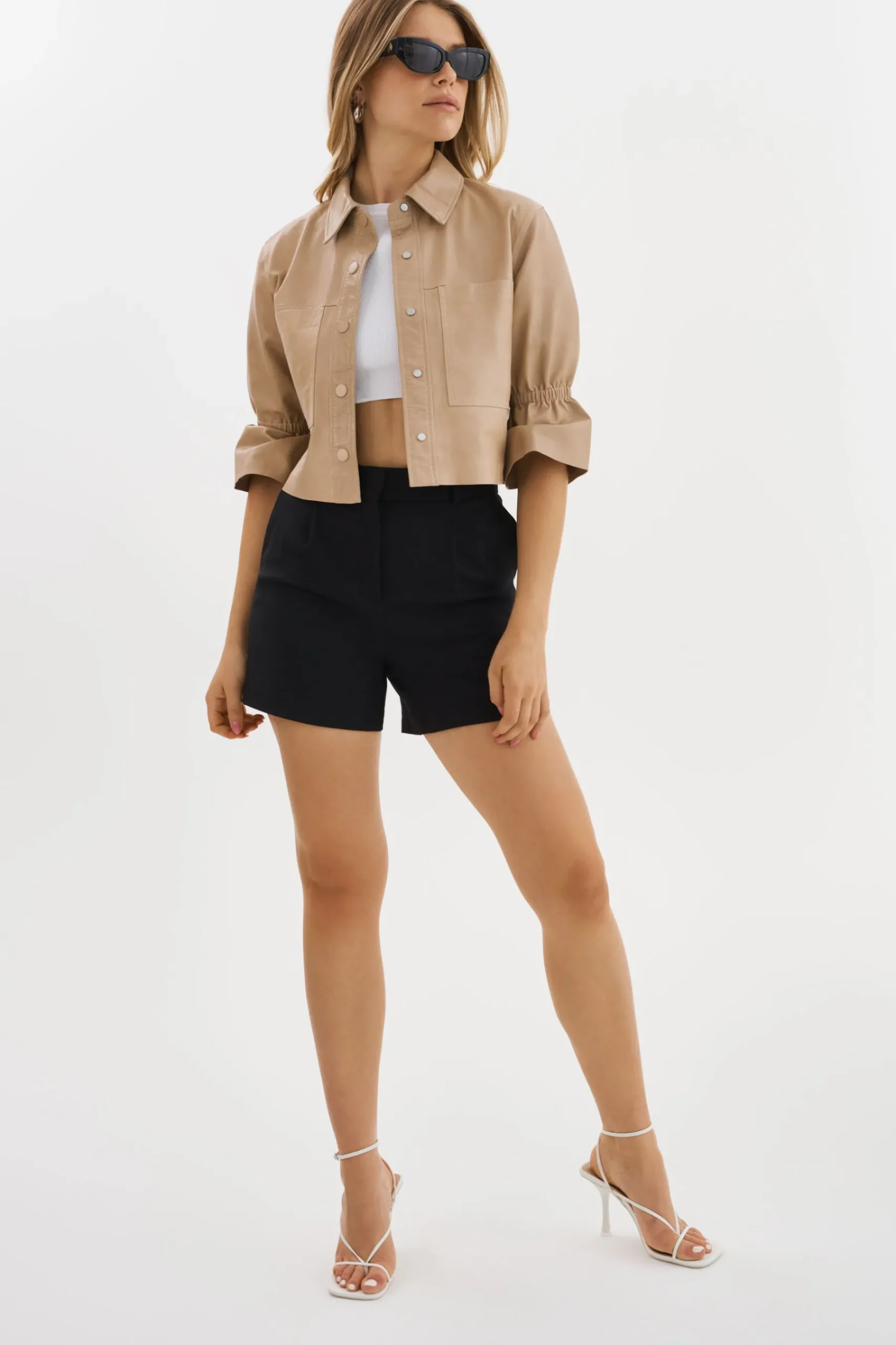 Femme LAMARQUE CAROLINA | Veste En Cuir à Manches à Volants