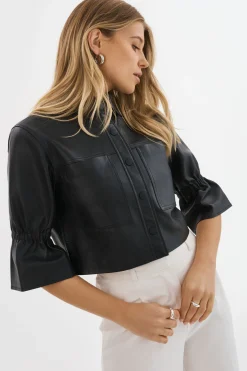 Femme LAMARQUE CAROLINA | Veste En Cuir à Manches à Volants