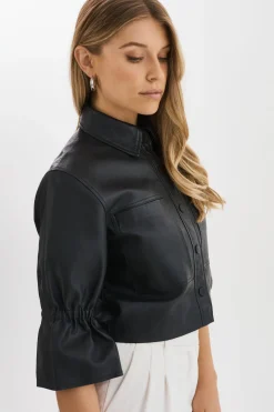 Femme LAMARQUE CAROLINA | Veste En Cuir à Manches à Volants