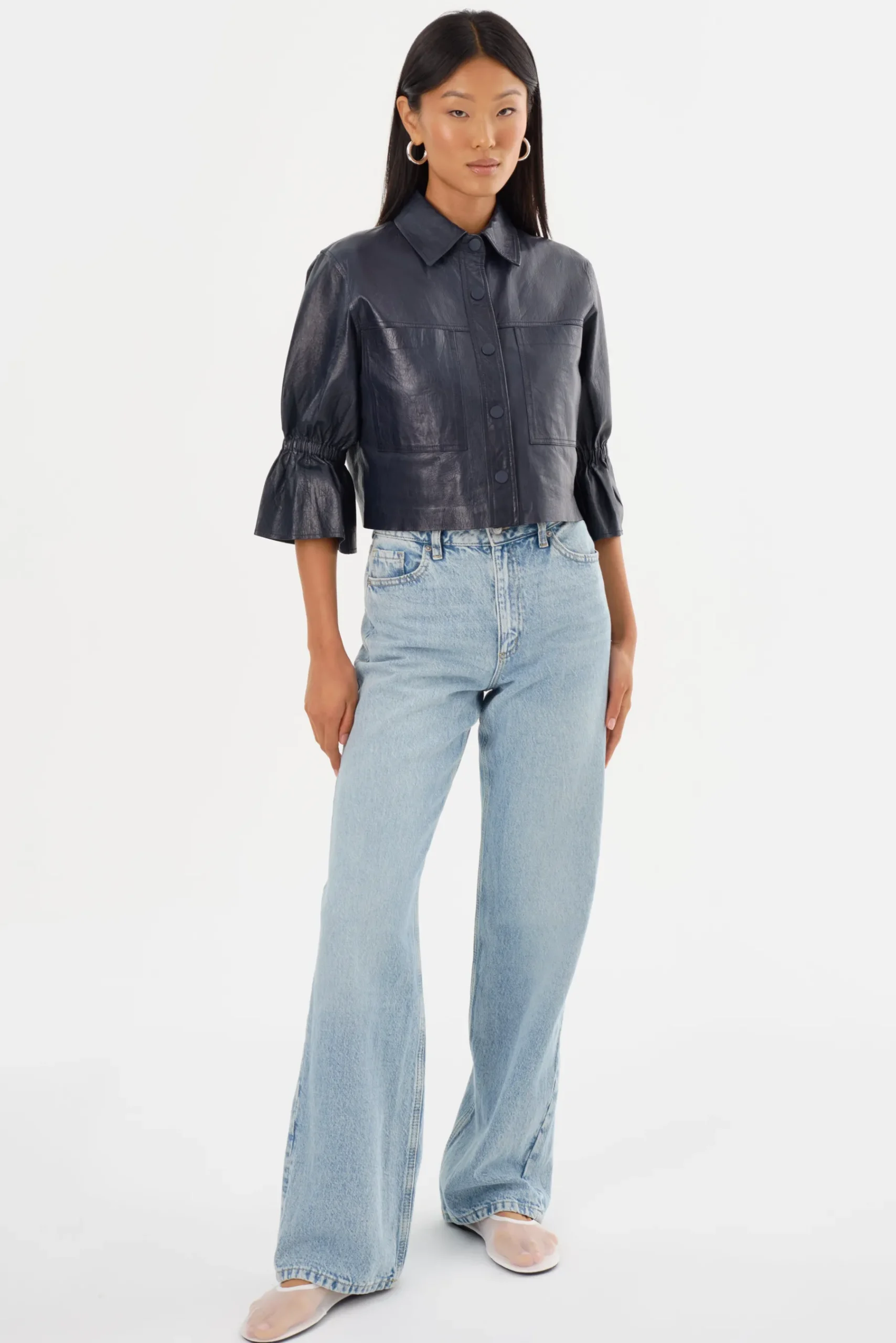 Femme LAMARQUE CAROLINA | Veste En Cuir à Manches à Volants