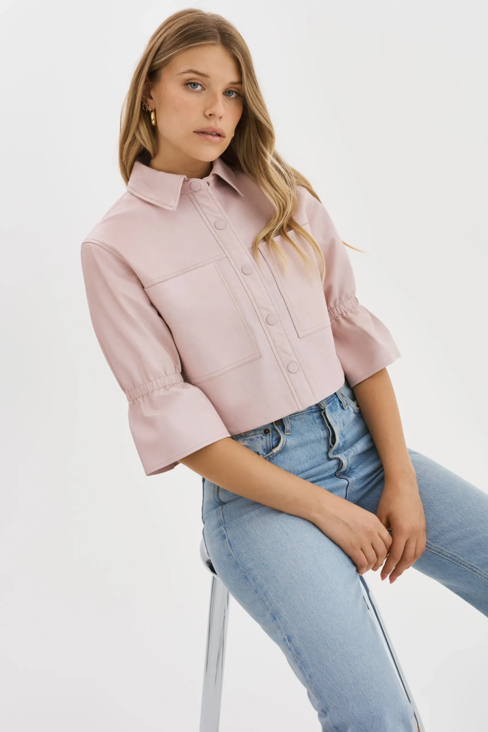 Femme LAMARQUE CAROLINA | Veste En Cuir à Manches à Volants