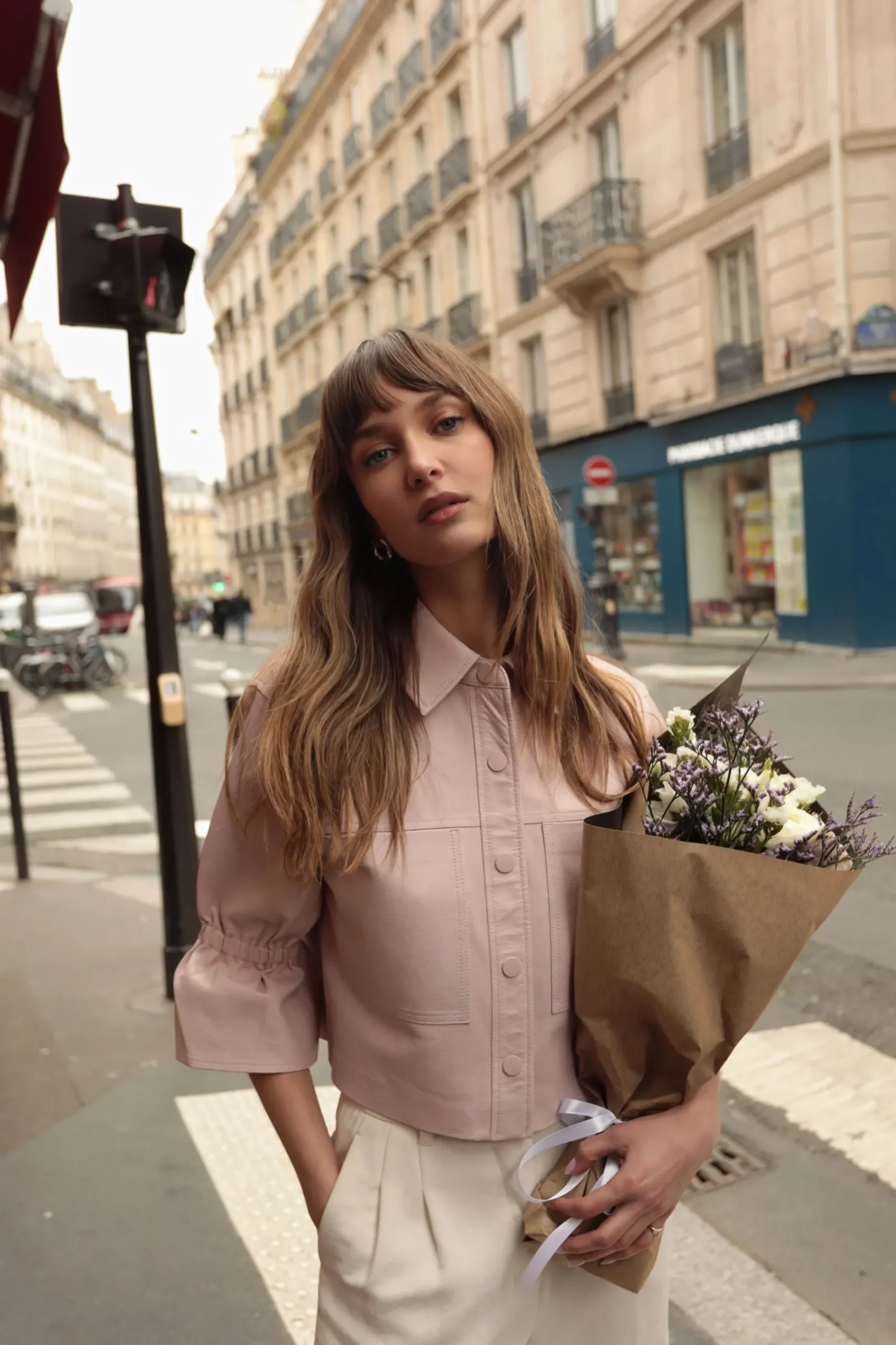 Femme LAMARQUE CAROLINA | Veste En Cuir à Manches à Volants