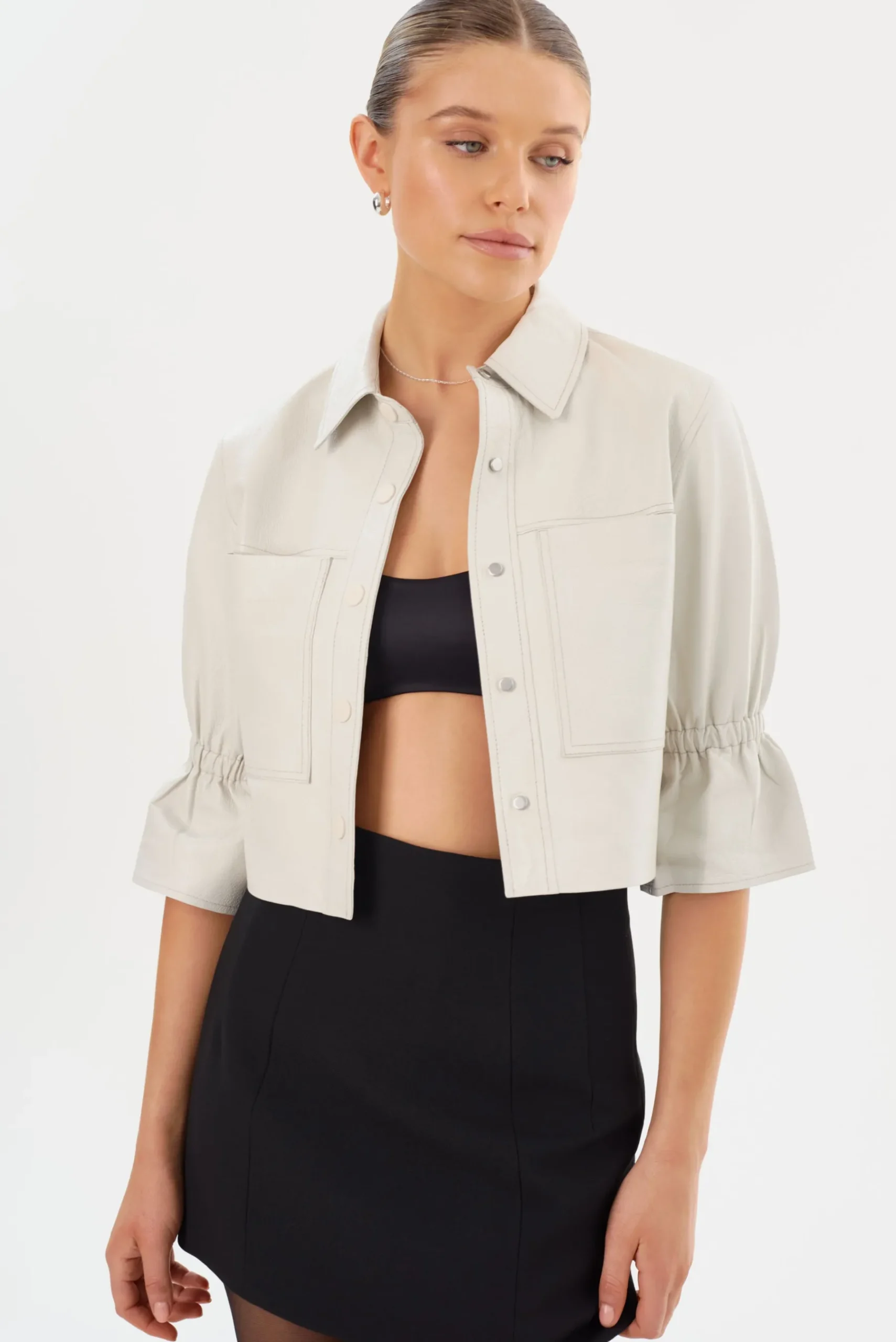 Femme LAMARQUE CAROLINA | Veste En Cuir à Manches à Volants