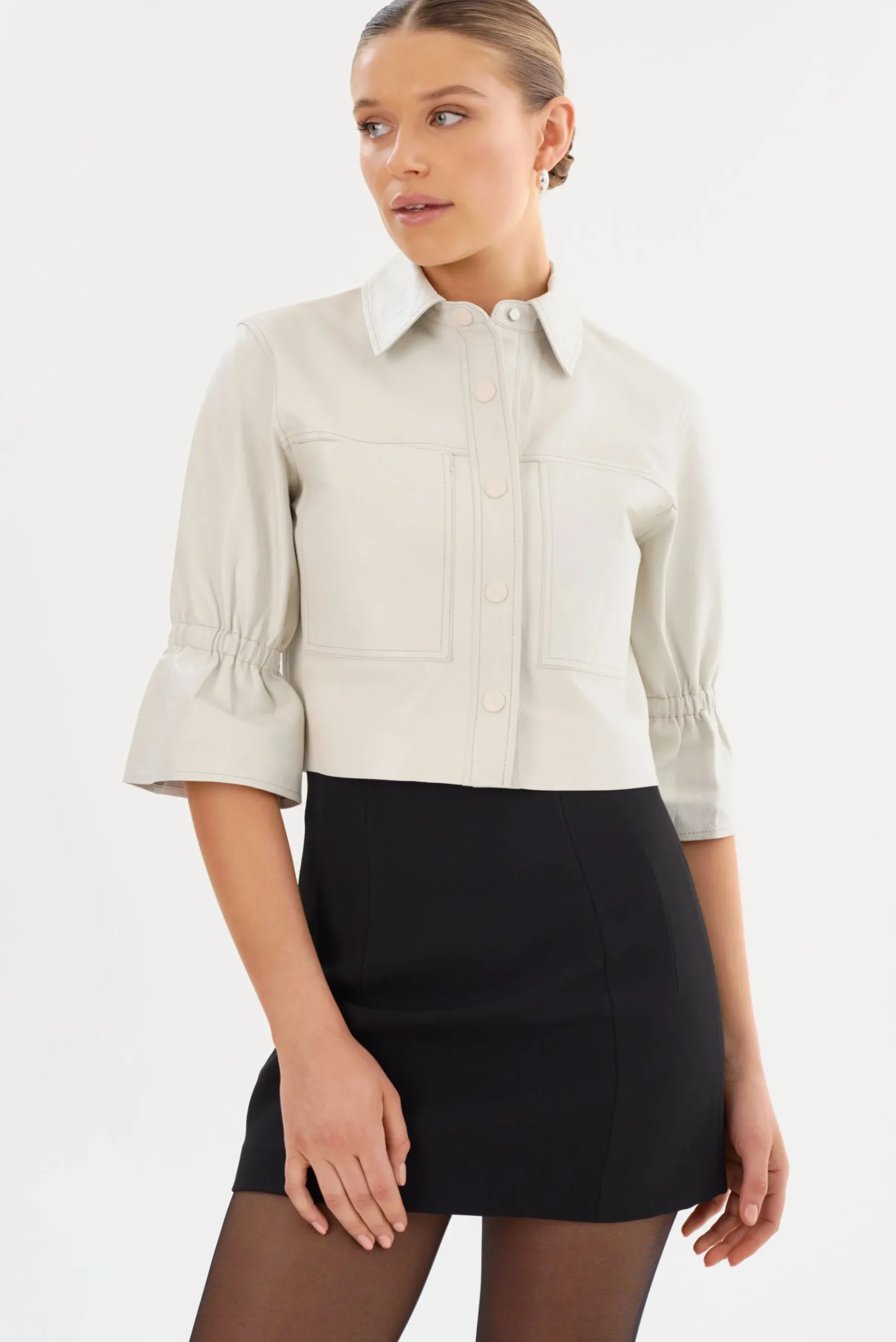 Femme LAMARQUE CAROLINA | Veste En Cuir à Manches à Volants
