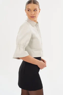 Femme LAMARQUE CAROLINA | Veste En Cuir à Manches à Volants