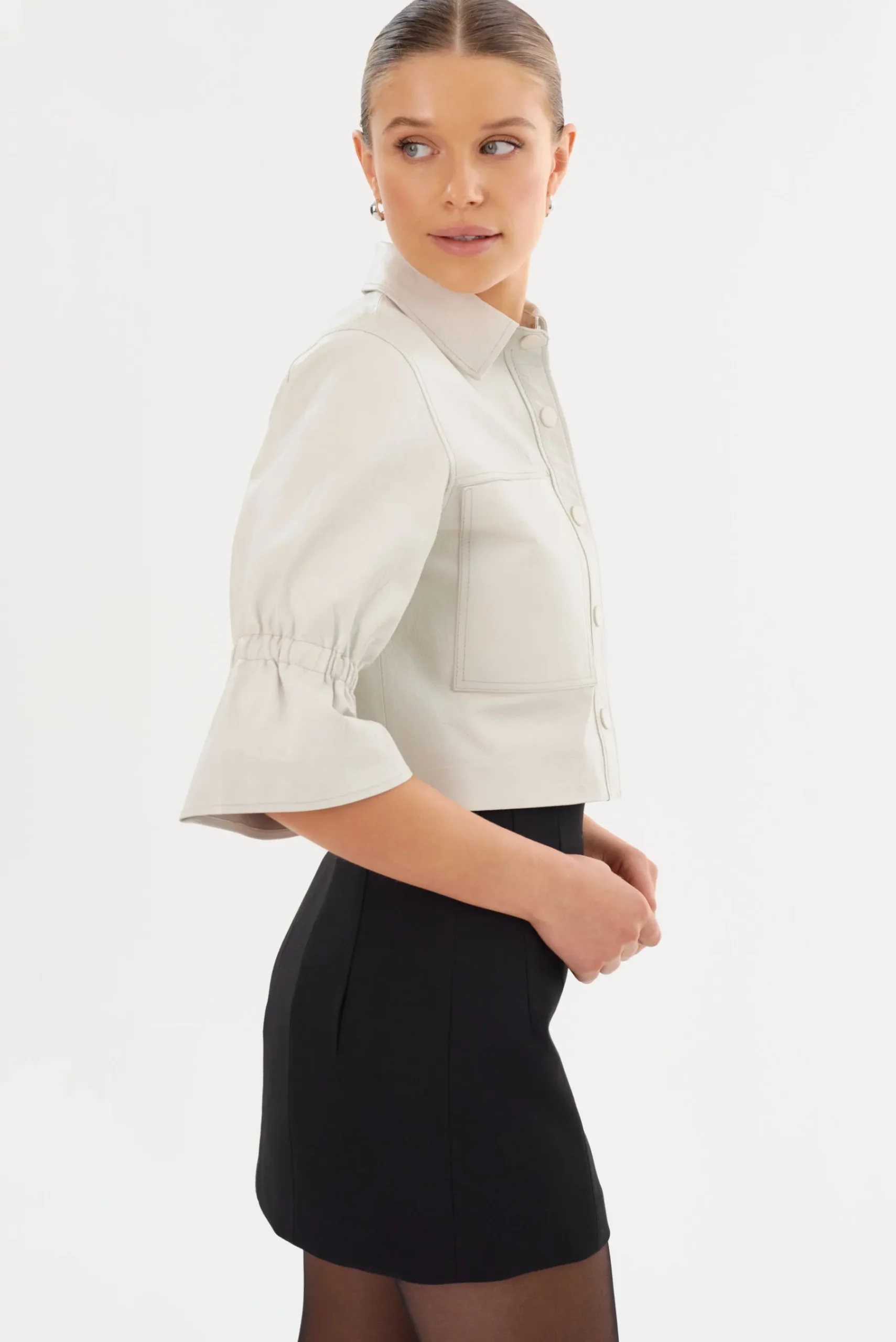 Femme LAMARQUE CAROLINA | Veste En Cuir à Manches à Volants
