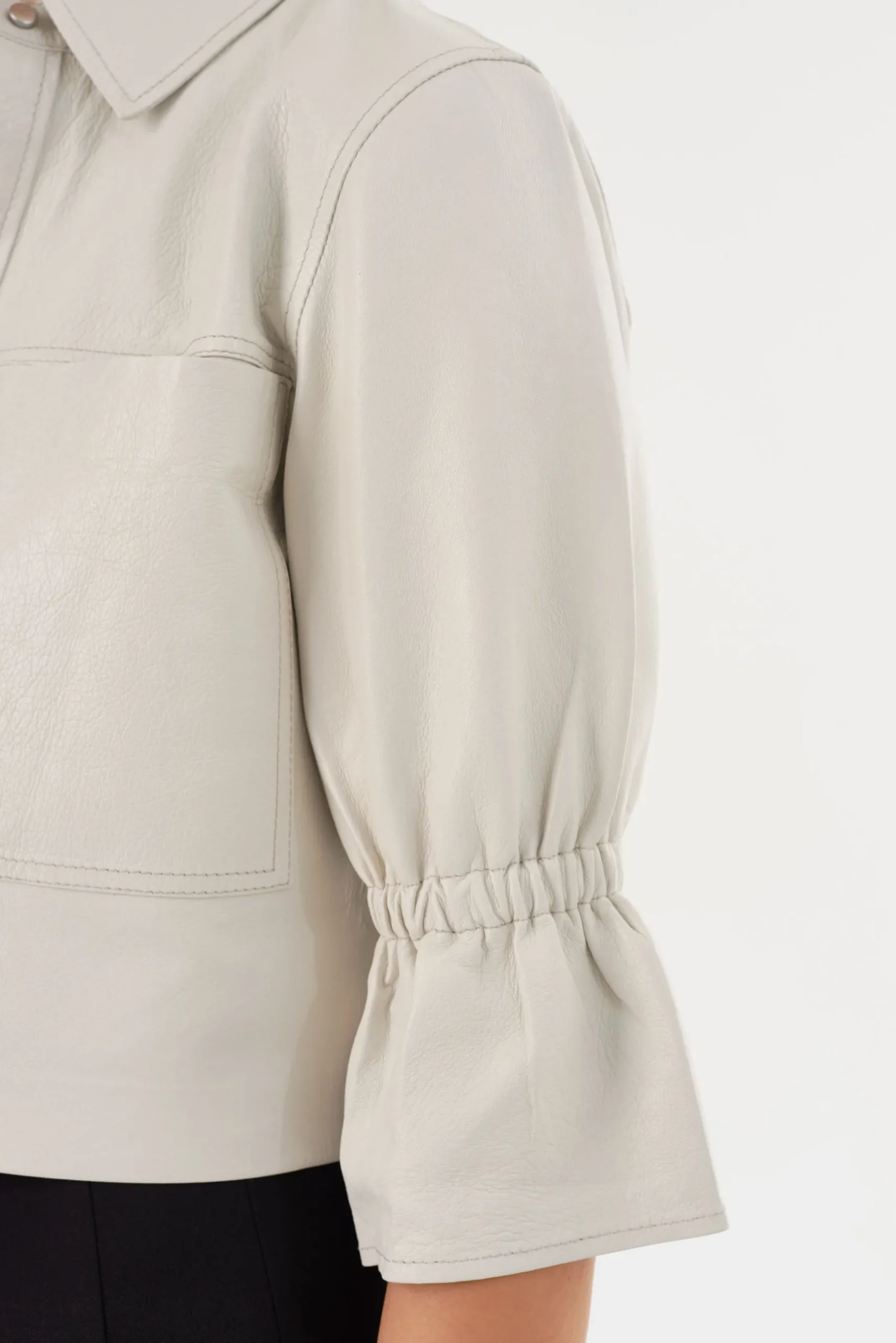 Femme LAMARQUE CAROLINA | Veste En Cuir à Manches à Volants