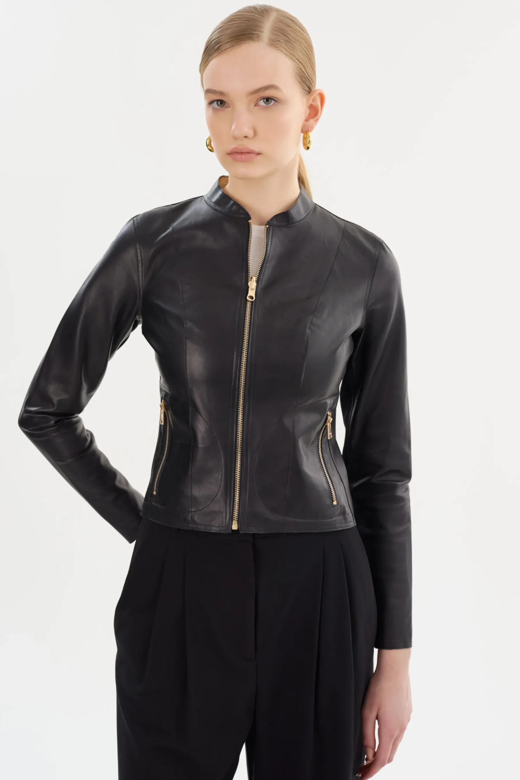 Femme LAMARQUE CHAPIN Blouson En Cuir Noir Et Or Réversible