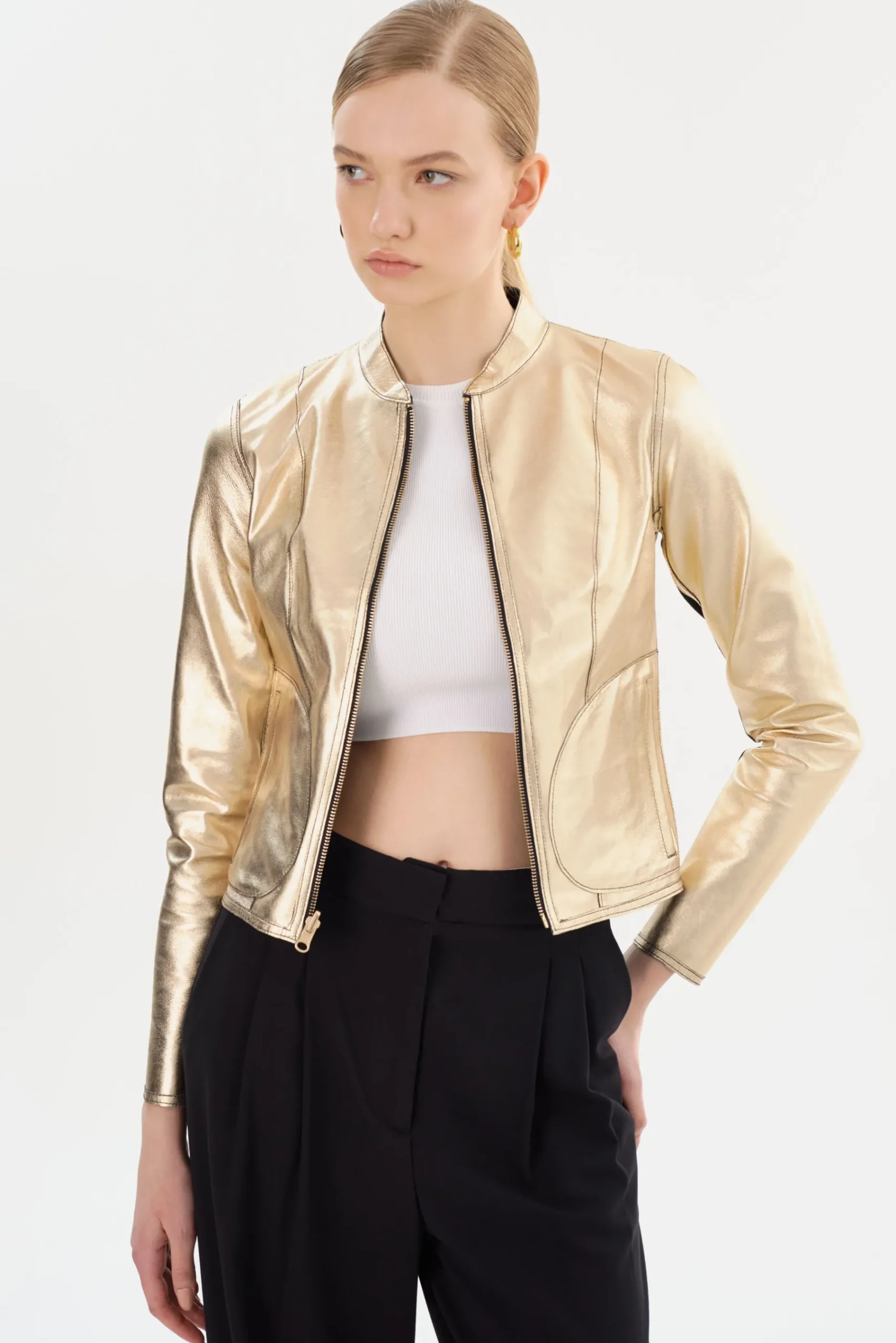 Femme LAMARQUE CHAPIN Blouson En Cuir Noir Et Or Réversible