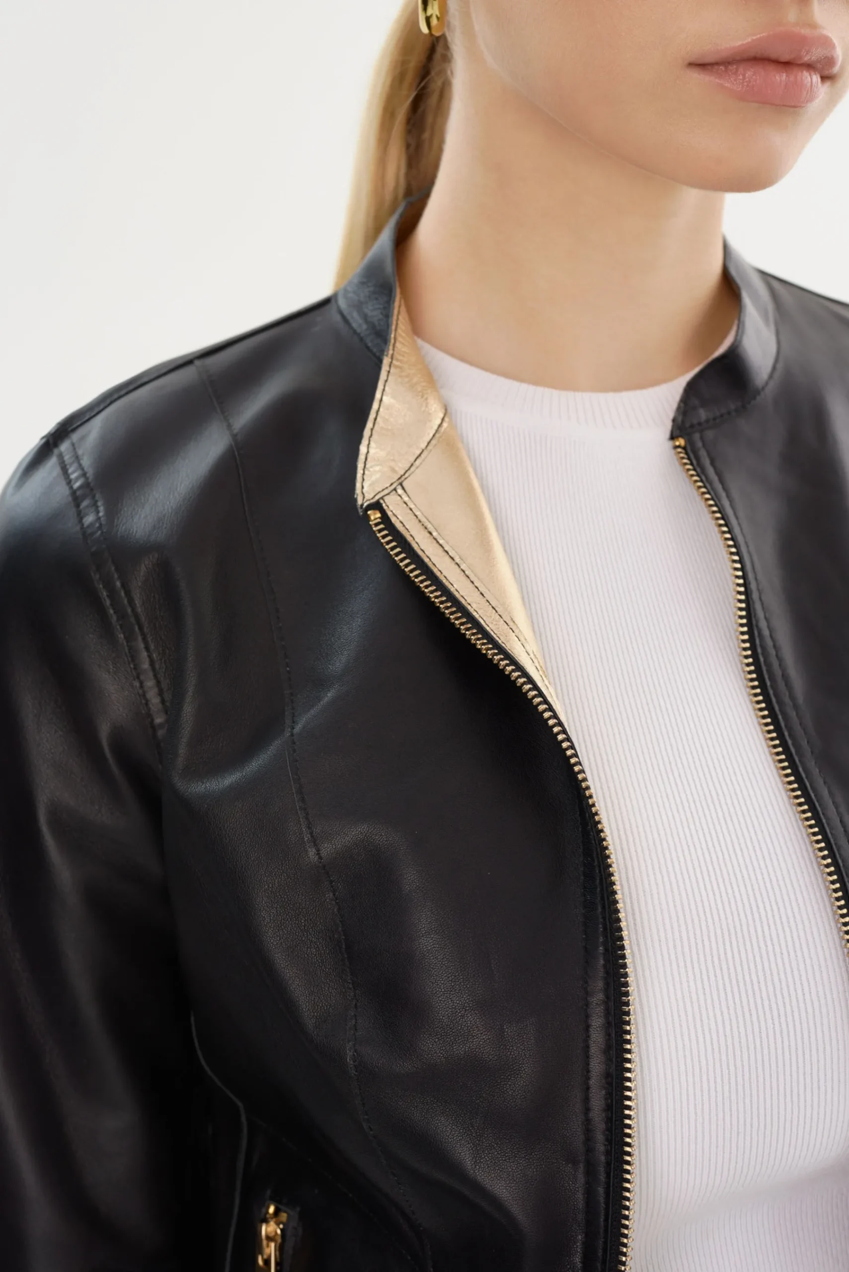 Femme LAMARQUE CHAPIN Blouson En Cuir Noir Et Or Réversible