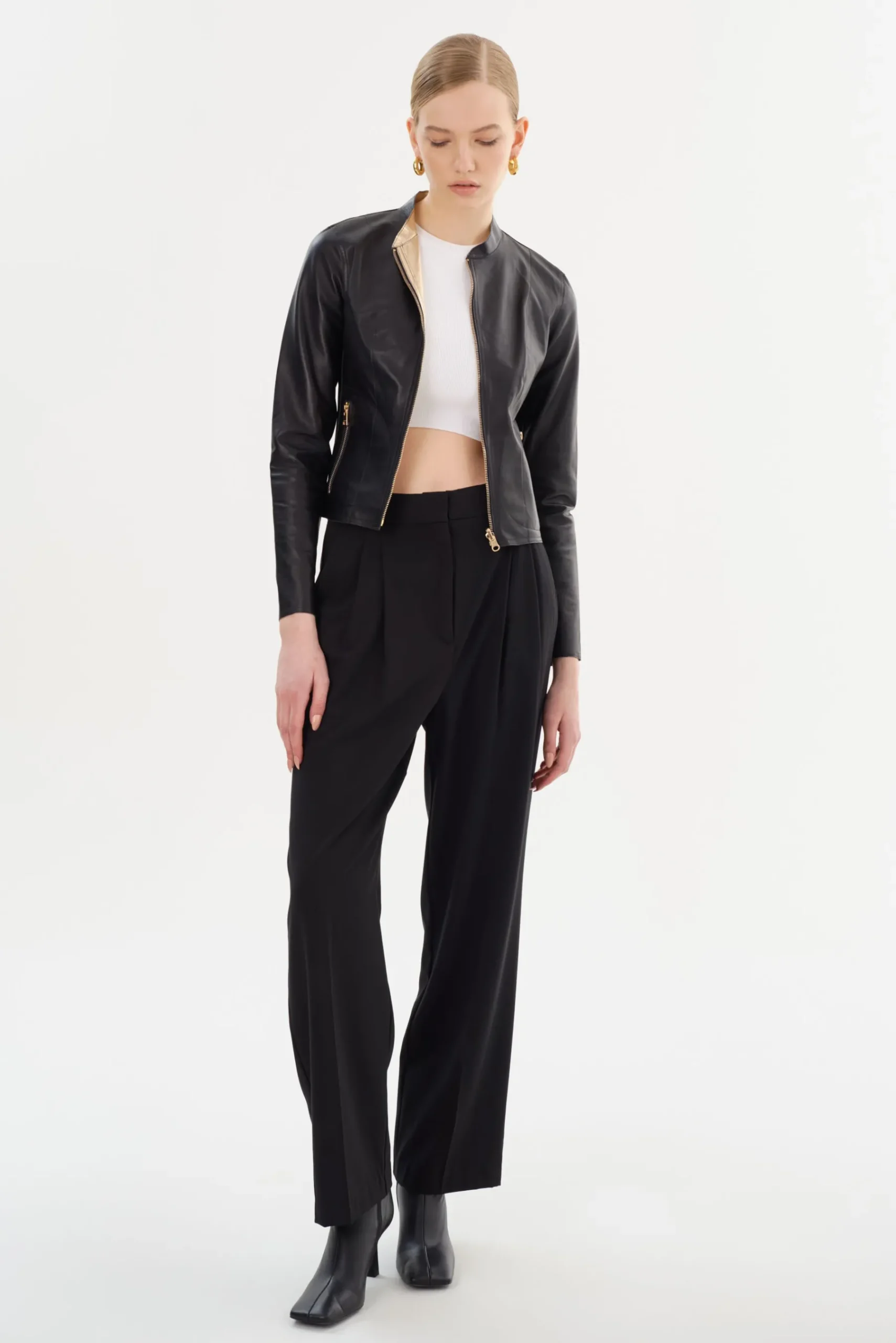 Femme LAMARQUE CHAPIN Blouson En Cuir Noir Et Or Réversible