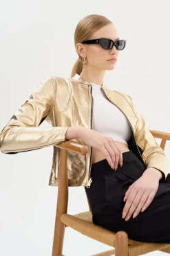 Femme LAMARQUE CHAPIN Blouson En Cuir Noir Et Or Réversible