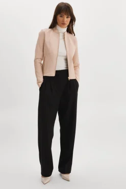 Femme LAMARQUE CHAPIN Blouson En Cuir Réversible De Couleur Rose Clair Et Or