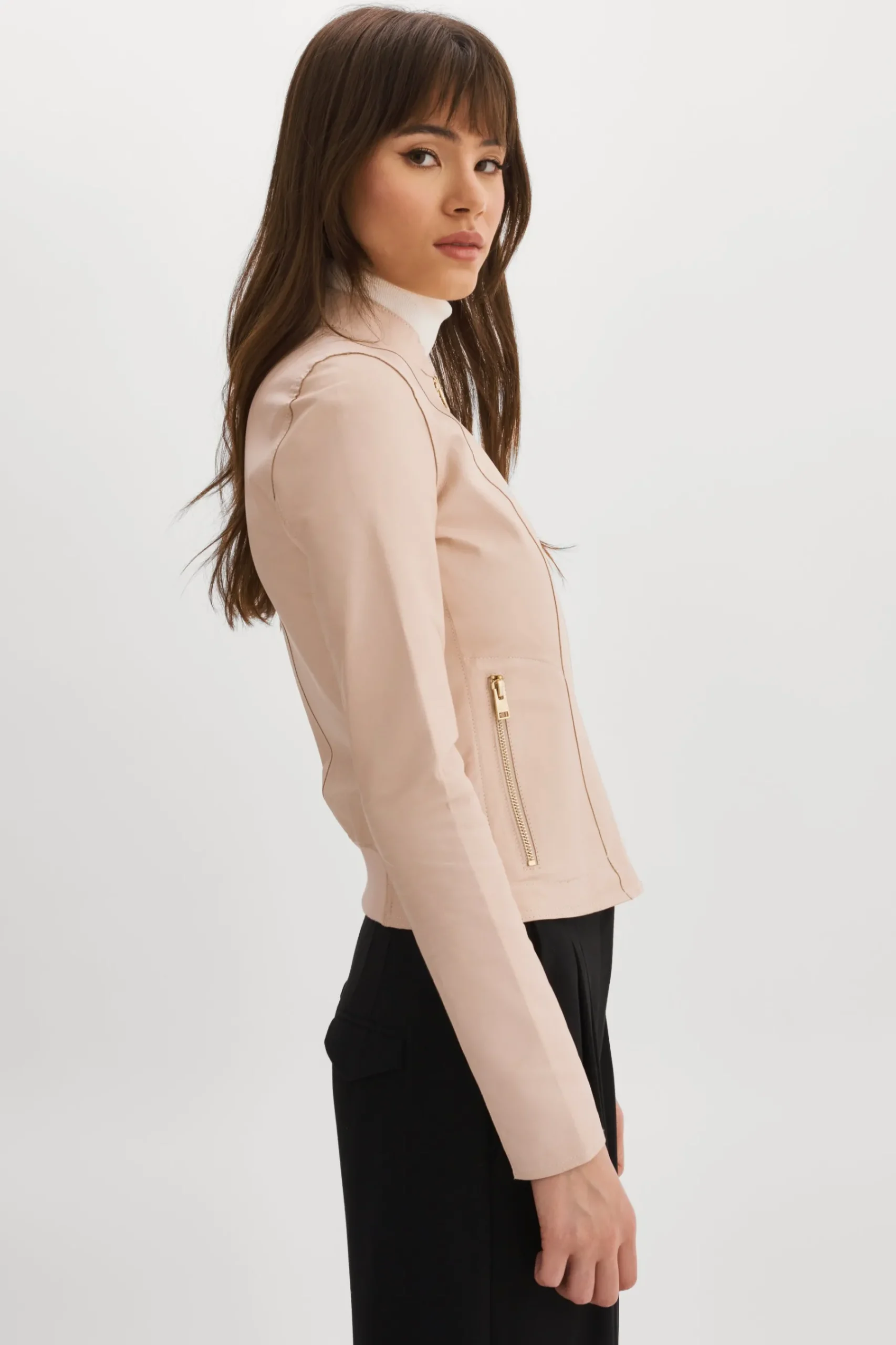 Femme LAMARQUE CHAPIN Blouson En Cuir Réversible De Couleur Rose Clair Et Or