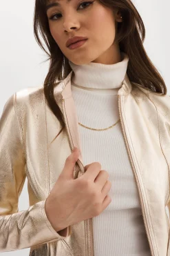 Femme LAMARQUE CHAPIN Blouson En Cuir Réversible De Couleur Rose Clair Et Or