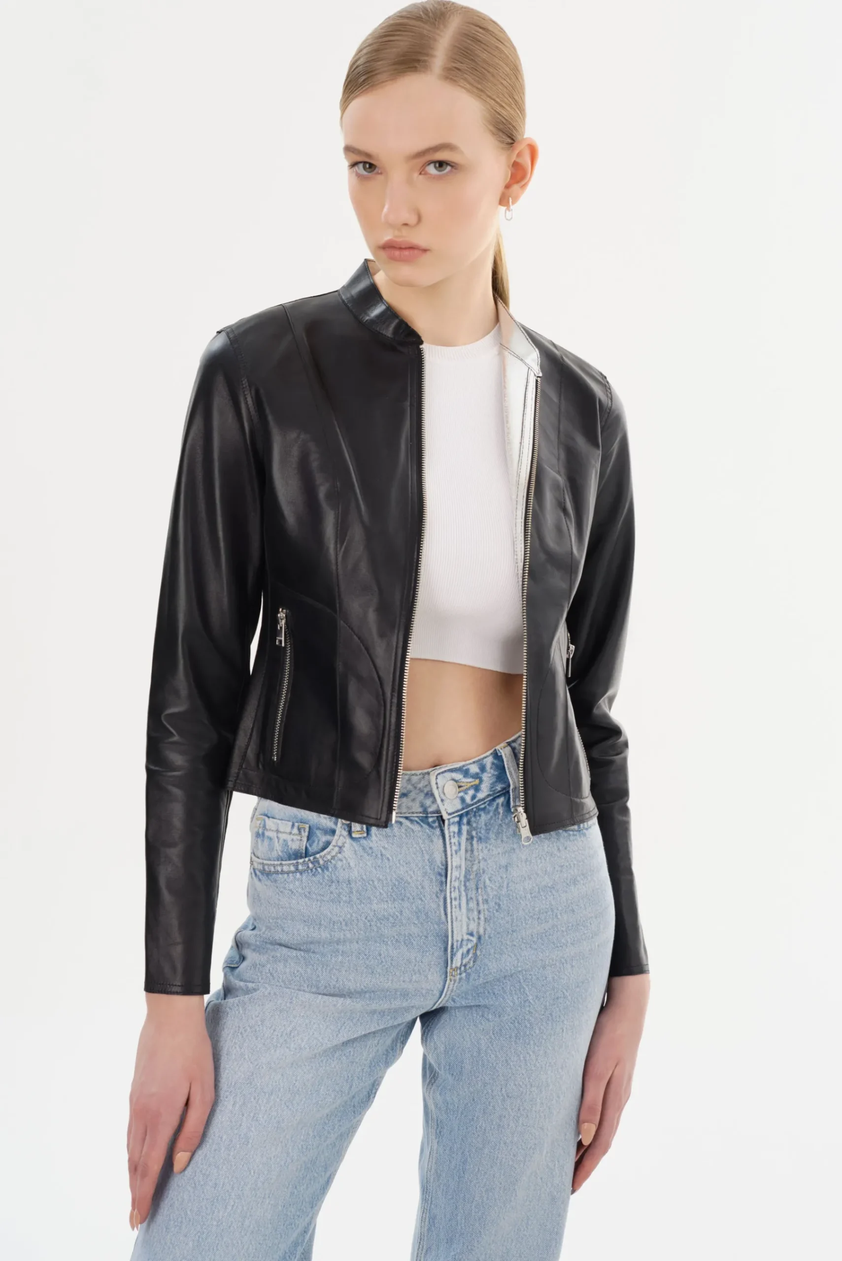 Femme LAMARQUE CHAPIN Blouson Noir En Cuir Réversible
