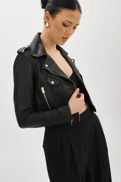 Femme LAMARQUE CIARA OR | Veste Motard Courte En Cuir