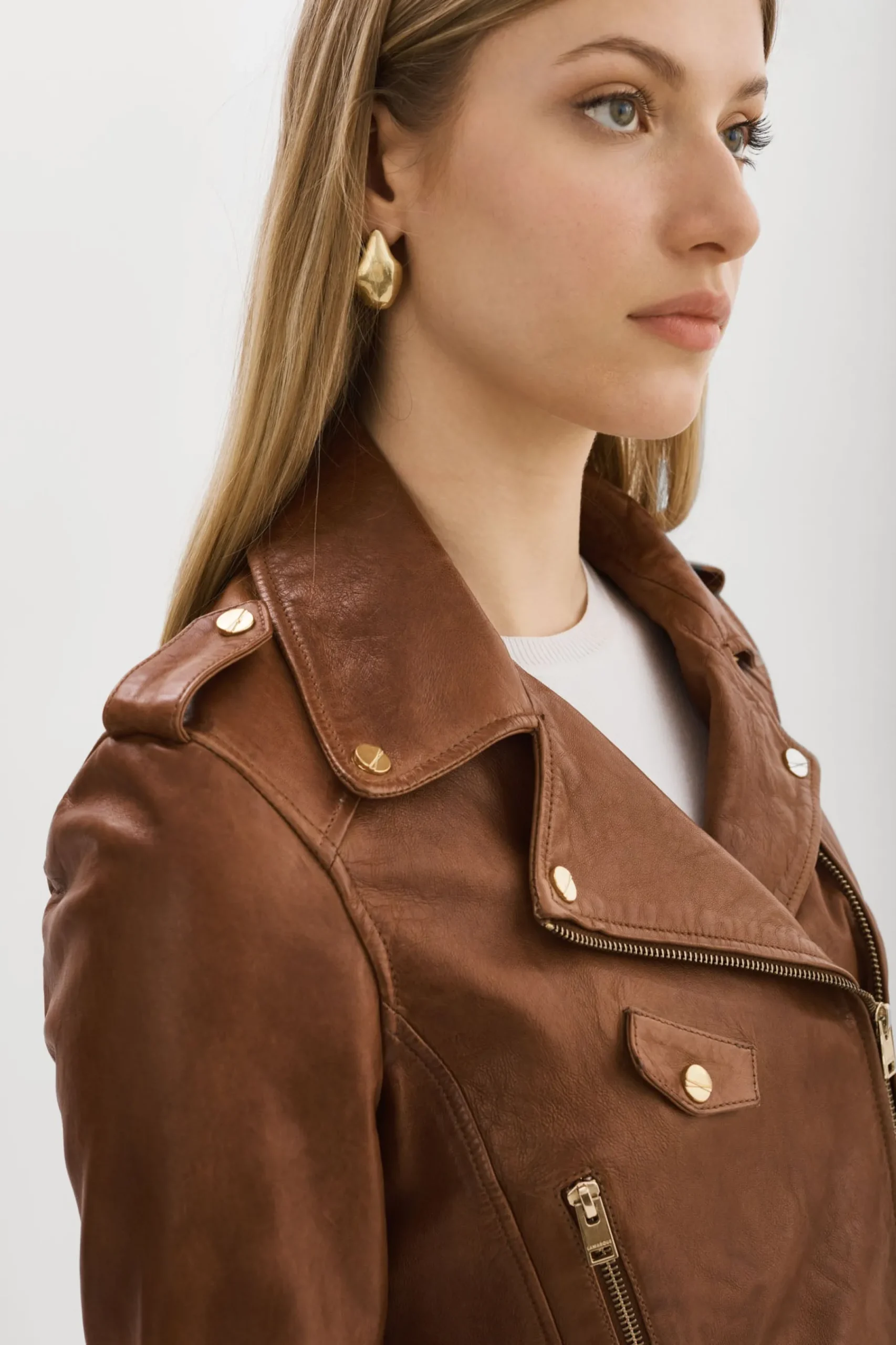 Femme LAMARQUE CIARA OR | Veste Motard Courte En Cuir