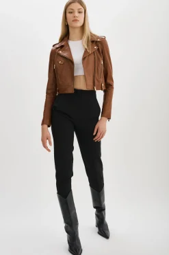 Femme LAMARQUE CIARA OR | Veste Motard Courte En Cuir