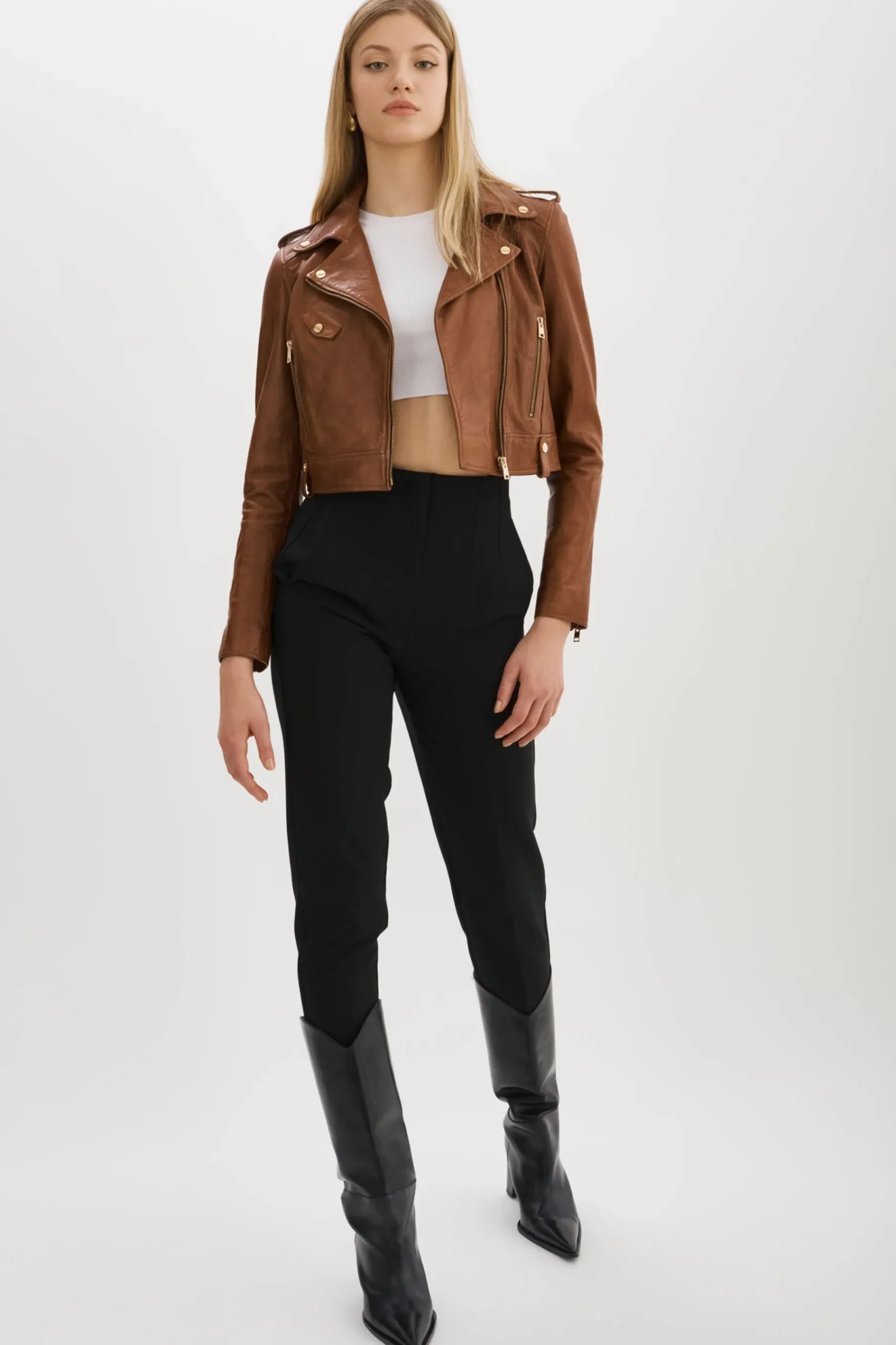 Femme LAMARQUE CIARA OR | Veste Motard Courte En Cuir
