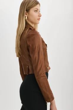 Femme LAMARQUE CIARA OR | Veste Motard Courte En Cuir