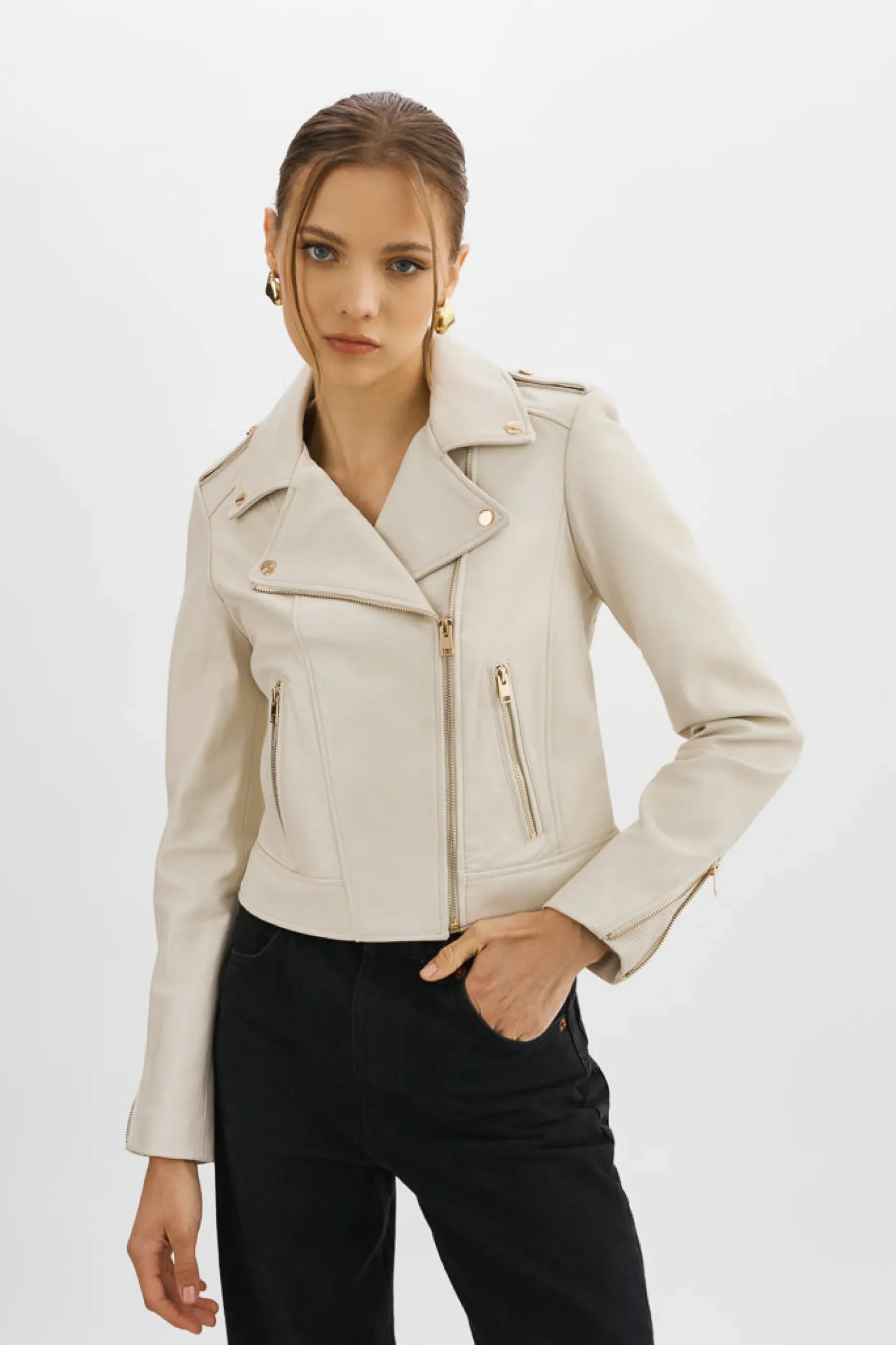 Femme LAMARQUE DONNA OR | Veste Moto Signature En Cuir