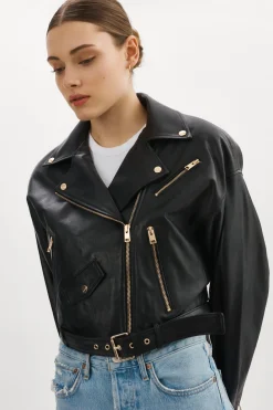 Femme LAMARQUE DYLAN GOLD | 80's Leather Biker Jacket