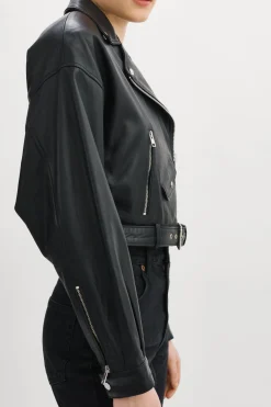 Femme LAMARQUE DYLAN Veste Moto Raccourcie En Cuir Avec épaules Matelassé