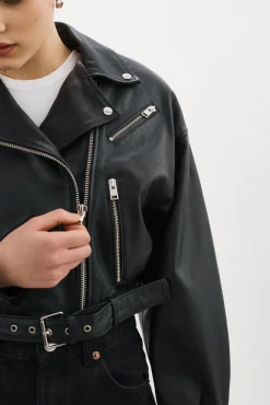 Femme LAMARQUE DYLAN Veste Moto Raccourcie En Cuir Avec épaules Matelassé