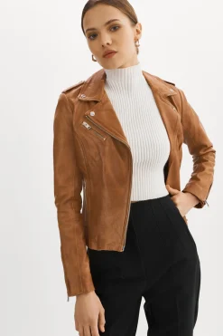 Femme LAMARQUE HARPER Veste Motard Noir En Cuir Ajusté