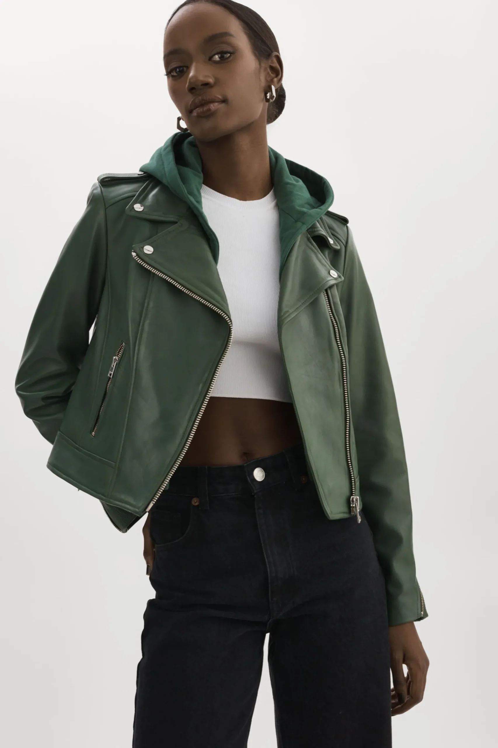 Femme LAMARQUE HOLY | Veste Moto En Cuir Avec Capuchon Amovible
