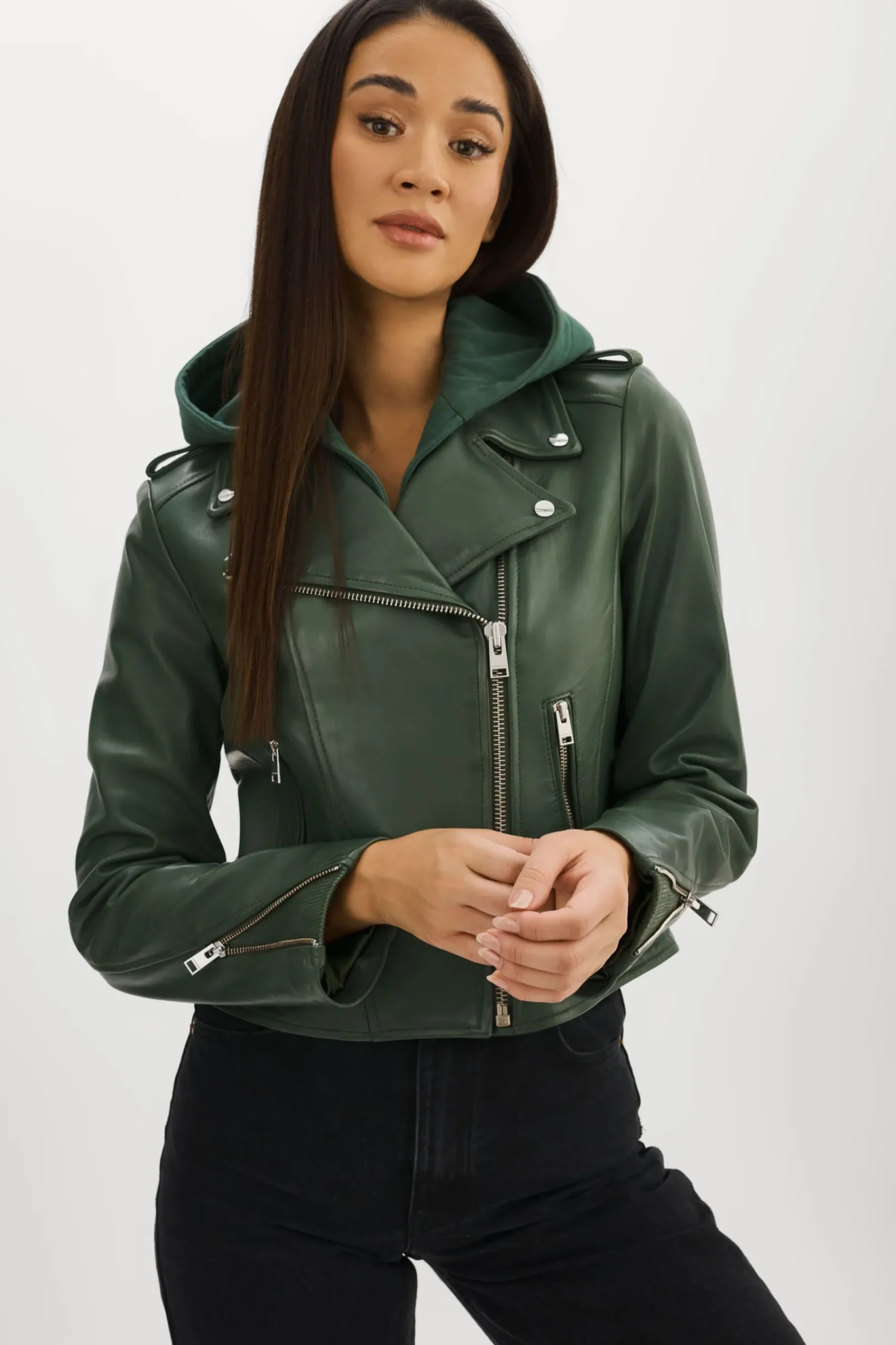 Femme LAMARQUE HOLY | Veste Moto En Cuir Avec Capuchon Amovible