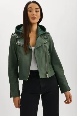 Femme LAMARQUE HOLY | Veste Moto En Cuir Avec Capuchon Amovible