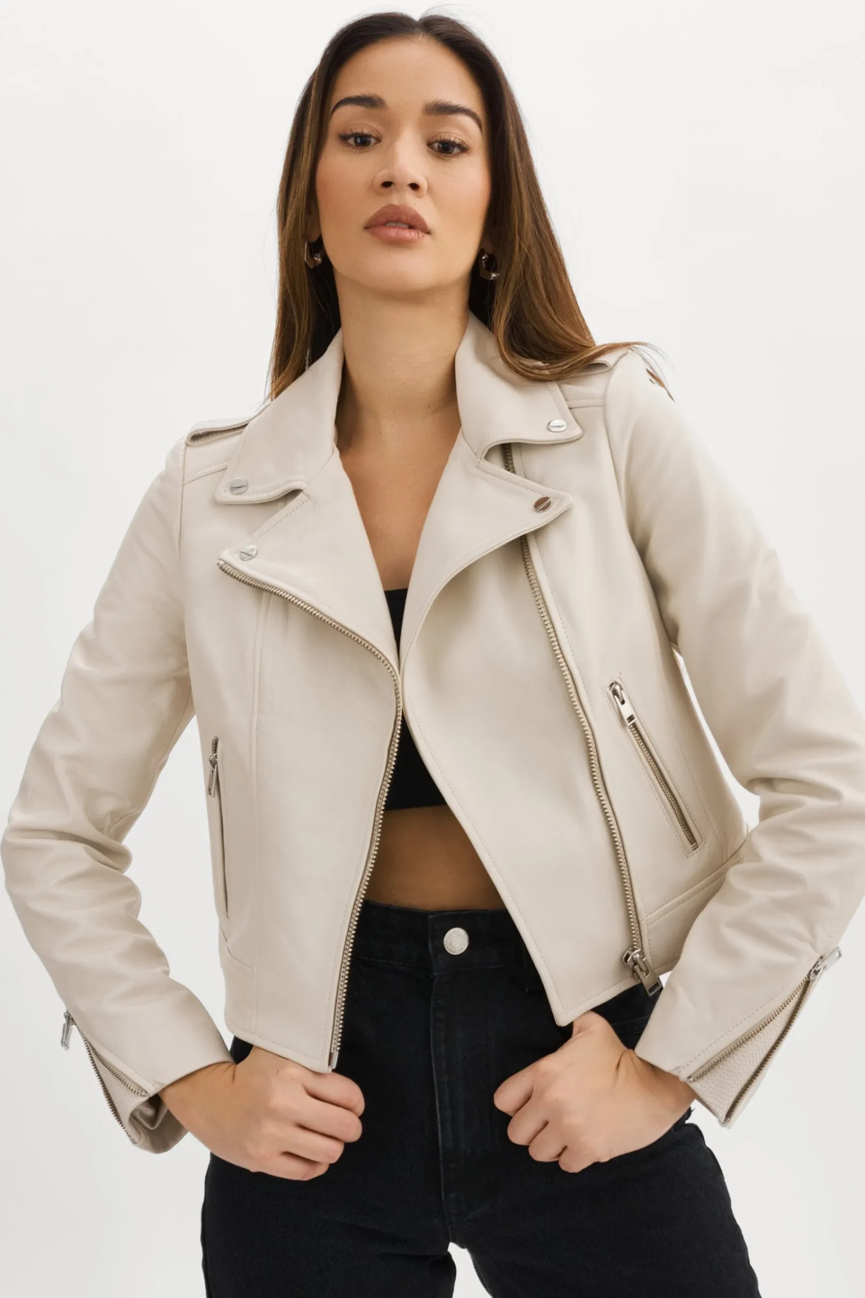 Femme LAMARQUE HOLY | Veste Moto En Cuir Avec Capuchon Amovible