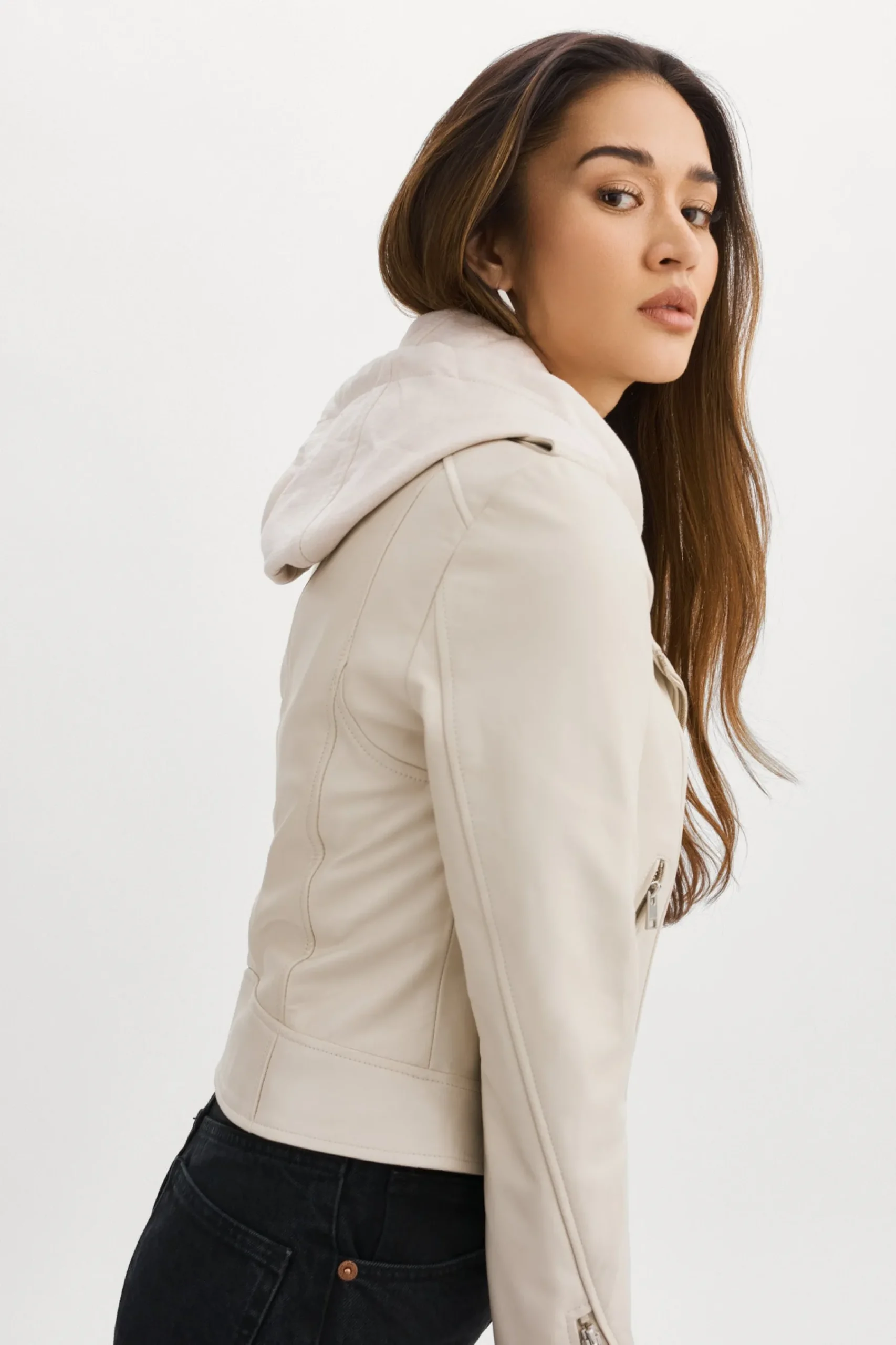 Femme LAMARQUE HOLY | Veste Moto En Cuir Avec Capuchon Amovible