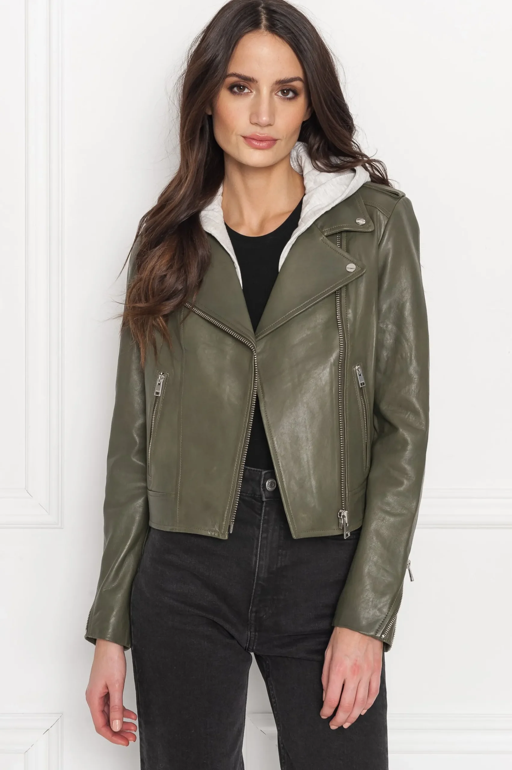 Femme LAMARQUE HOLY | Veste Moto En Cuir Avec Capuchon Amovible