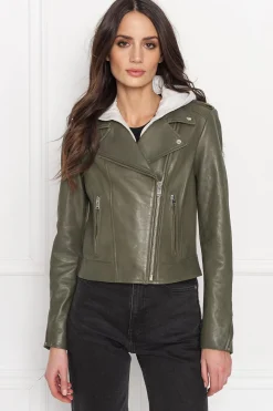 Femme LAMARQUE HOLY | Veste Moto En Cuir Avec Capuchon Amovible