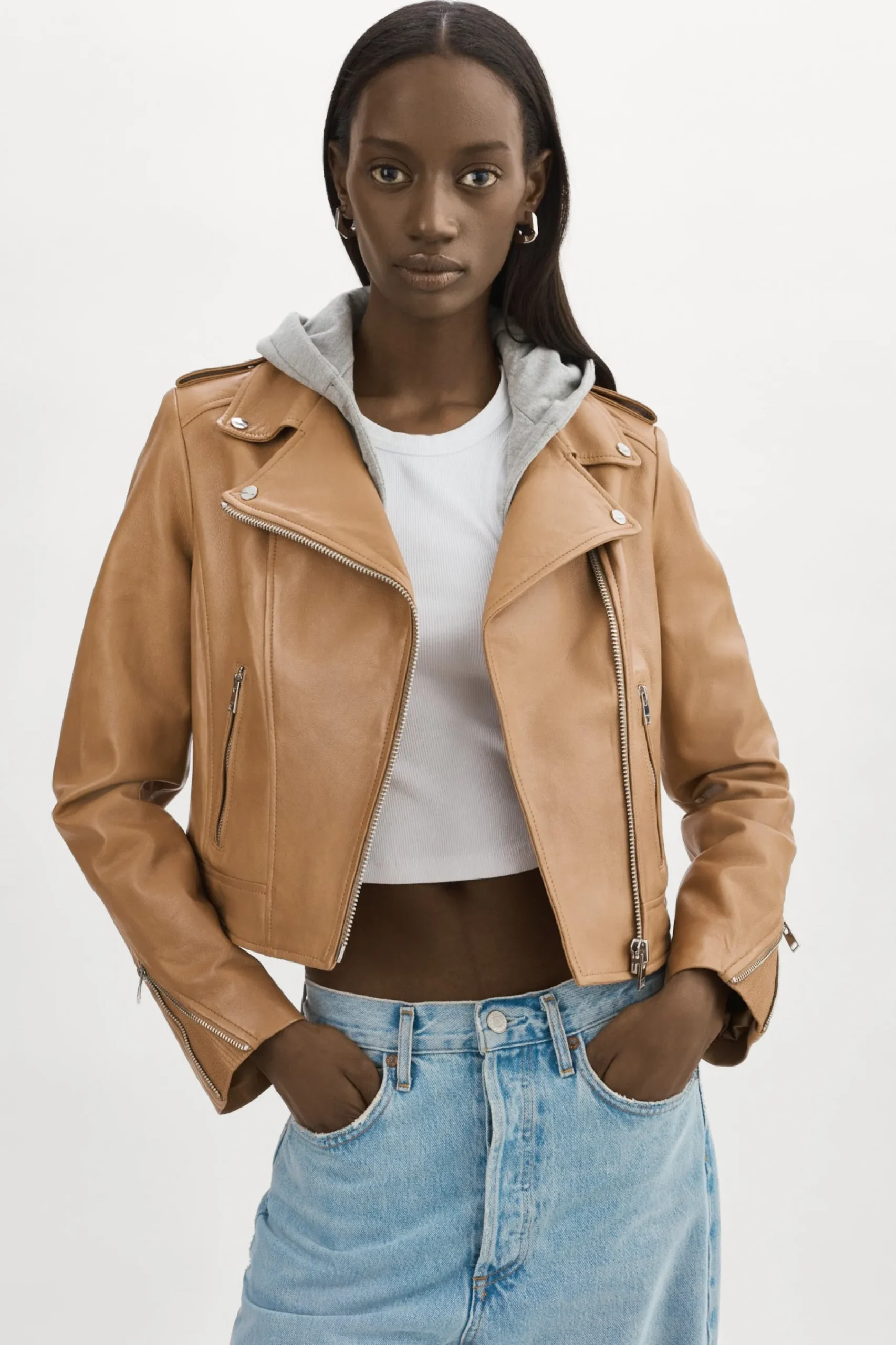 Femme LAMARQUE HOLY | Veste Moto En Cuir Avec Capuchon Amovible