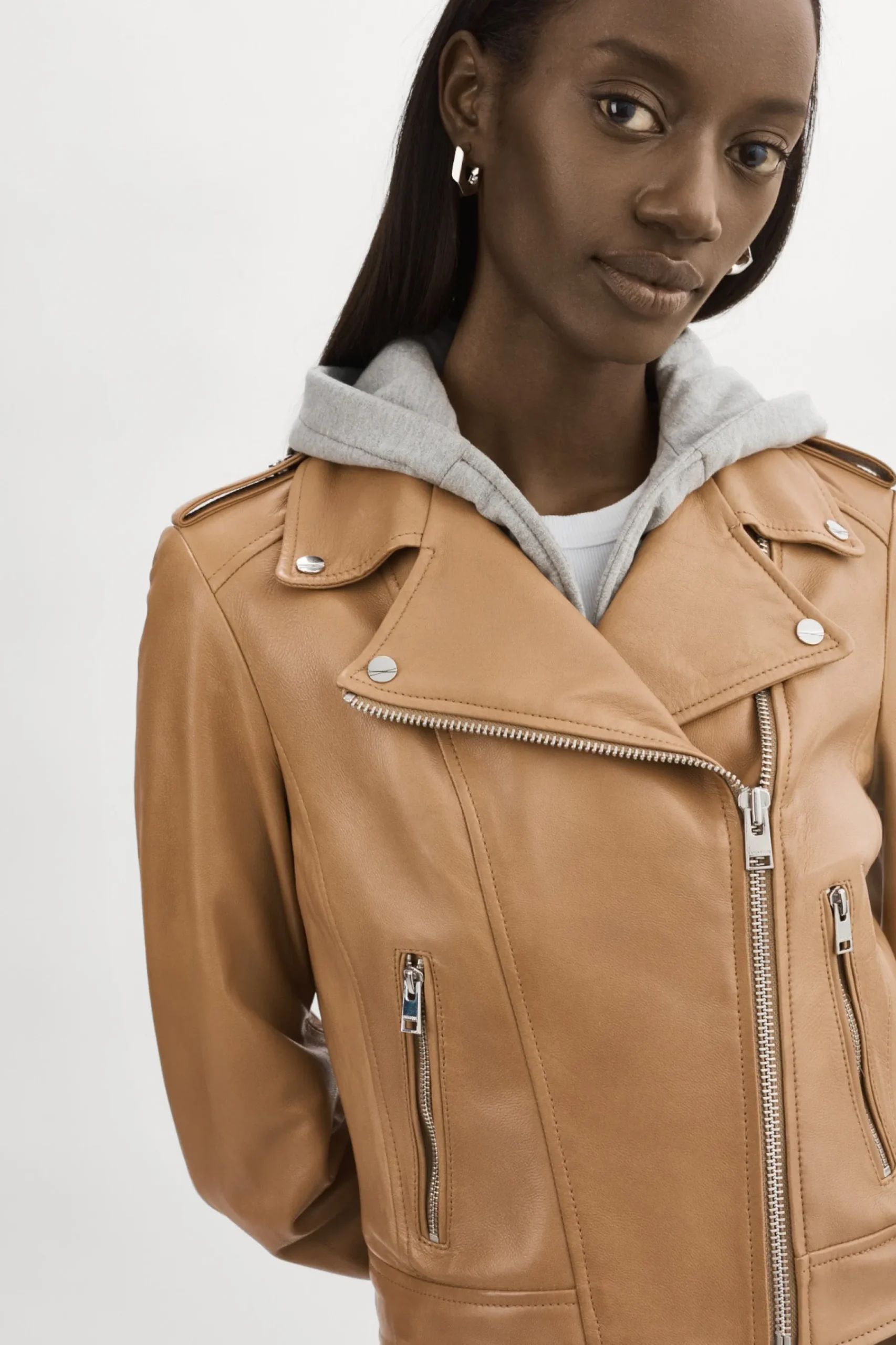 Femme LAMARQUE HOLY | Veste Moto En Cuir Avec Capuchon Amovible