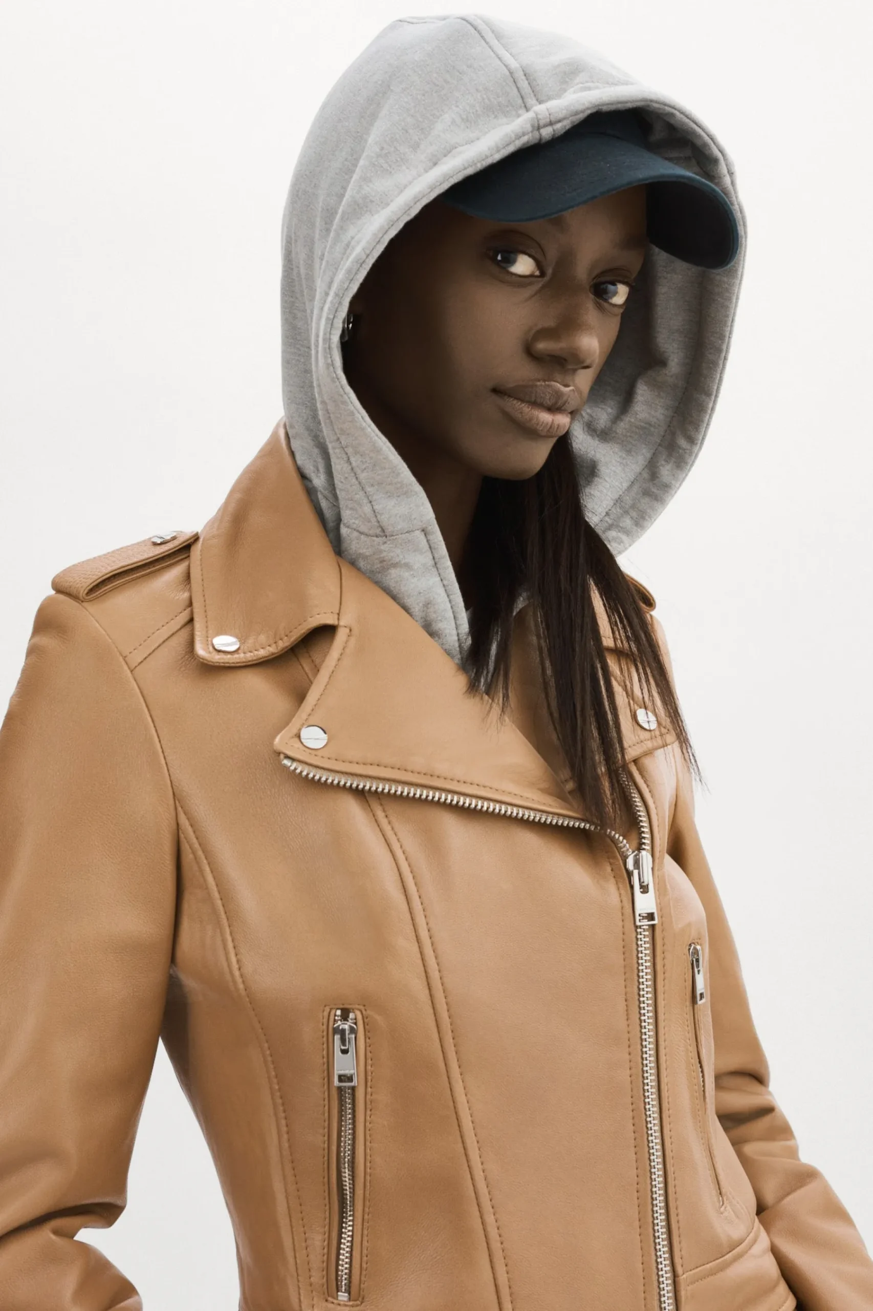 Femme LAMARQUE HOLY | Veste Moto En Cuir Avec Capuchon Amovible
