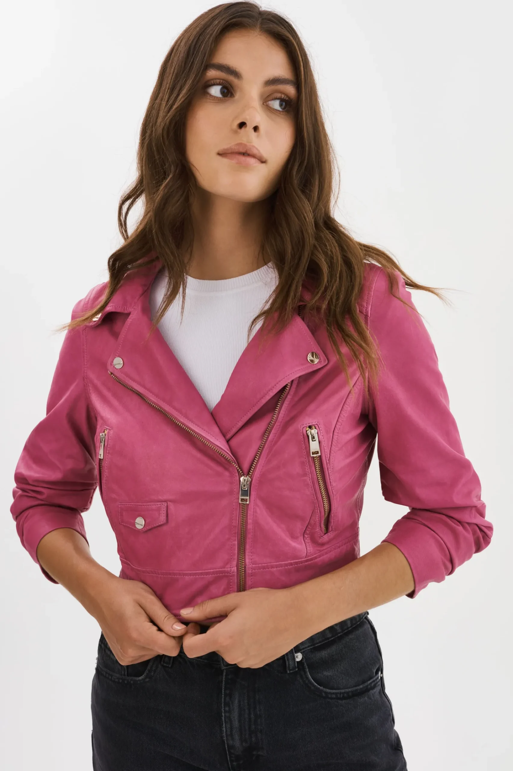 Femme LAMARQUE JANIKA | Veste Motard Courte En Cuir