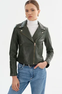 Femme LAMARQUE KELSEY | Biker Leather Jacket Champagne Hardware