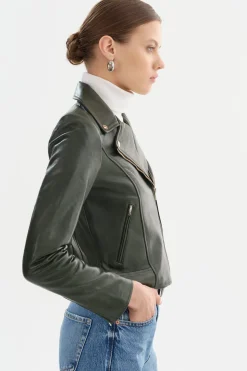 Femme LAMARQUE KELSEY | Biker Leather Jacket Champagne Hardware