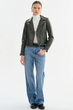 Femme LAMARQUE KELSEY | Biker Leather Jacket Champagne Hardware